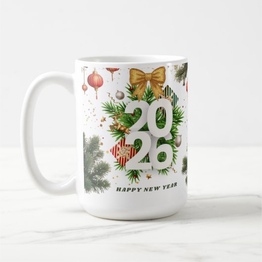 Happy New Year – Festive Christmas Toys, Ornaments コーヒーマグカップ (左)
