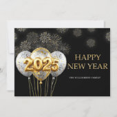 Happy New Year Fireworks Balloons金ゴールド シーズンカード (正面)