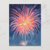 Happy New Year Fireworks | Watercolor シーズンポストカード (正面)