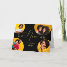 Happy New Year Four Photo Faux Gold Leaf シーズンカード