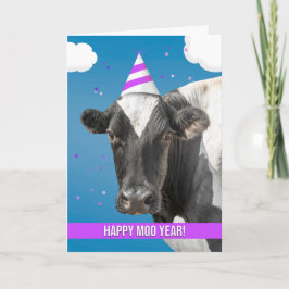 Happy New Year Funny Cow Wearing Party Hat Humor  シーズンカード