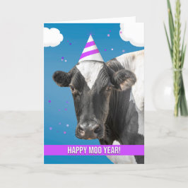 Happy New Year Funny Cow Wearing Party Hat Humor シーズンカード