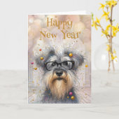 Happy New Year Funny Shaggy Dog カード (黄色い花)