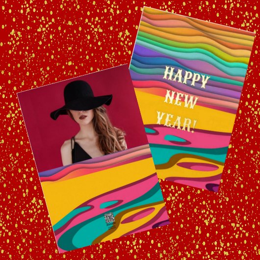 Happy New Year Girlfriend Abstract Art Cute Photo 箔シーズンカード