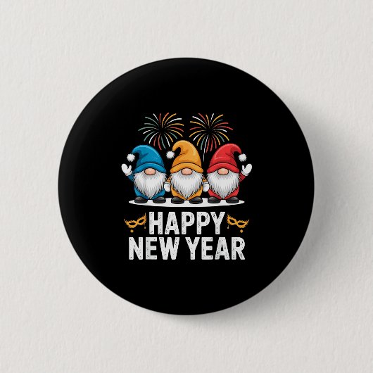 Happy New Year Gnomes For Party Lovers And Festive 缶バッジ (正面)