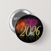 Happy New Year Gold 2026 Fireworks Button 缶バッジ (正面&裏面)