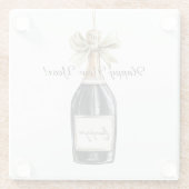 Happy New Year Gold Black Champagne Bottle ガラスコースター (裏面)