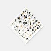 Happy New Year Gold Black Confetti スタンダードカクテルナプキン (角)