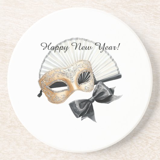 Happy New Year Gold Black Mask コースター (正面)