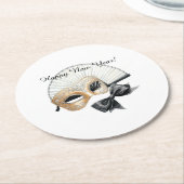 Happy New Year Gold Black Mask ラウンドペーパーコースター (アングル)