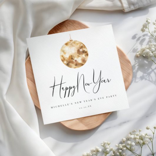 Happy New Year Gold Disco Ball  スタンダードカクテルナプキン