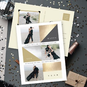Happy New Year Gold Foil Blocks スタイリッシュ 3枚 シーズンポストカード