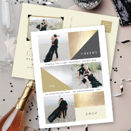 Happy New Year Gold Foil Blocks スタイリッシュ 3枚 シーズンポストカード