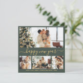 Happy New Year Gold Script 4 Photo Collage Green シーズンカード (スタンド正面)