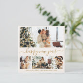 Happy New Year Gold Script 4 Photo Collage Neutral シーズンカード (スタンド正面)