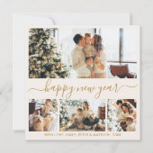 Happy New Year Gold Script 4 Photo Collage Neutral シーズンカード (正面)