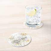 Happy New Year Gold Silver Fireworks ラウンドペーパーコースター (インサイチュ)