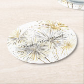 Happy New Year Gold Silver Fireworks ラウンドペーパーコースター (アングル)