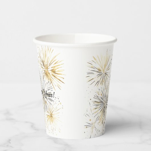 Happy New Year Gold Silver Fireworks 紙コップ (左)