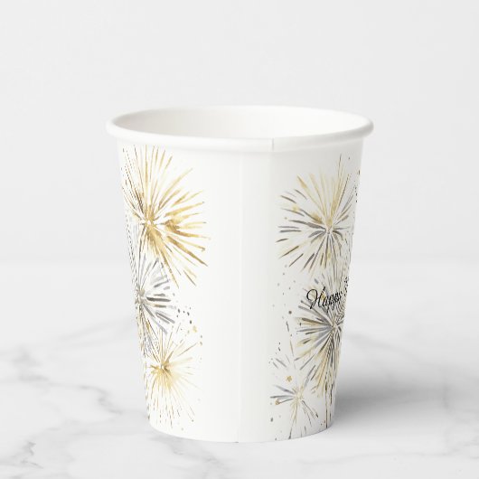 Happy New Year Gold Silver Fireworks 紙コップ (右)