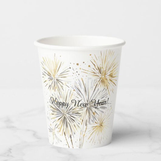 Happy New Year Gold Silver Fireworks 紙コップ (正面)