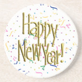 Happy New Year - Gold Text Confetti コースター (正面)