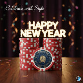Happy New Year Good Luck Midnight Clock ポーカーチップ