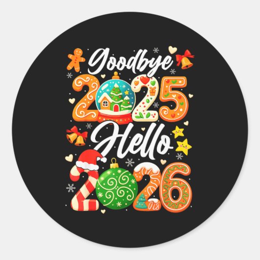 Happy New Year Goodbye 2025 Hello 2026 Christmas G ラウンドシール (正面)
