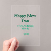Happy new year green add family name year simple アクリル招待状 (インサイチュ (ポータブル))