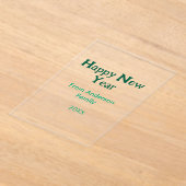 Happy new year green add family name year simple アクリル招待状 (レイダウン)