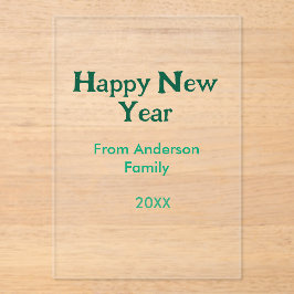 Happy new year green add family name year simple  アクリル招待状