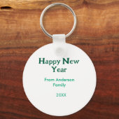Happy new year green add family name year simple  キーホルダー (正面)