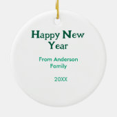 Happy new year green add family name year simple  セラミックオーナメント (裏面)