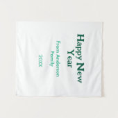 Happy new year green add family name year simple  タペストリー (正面(横))
