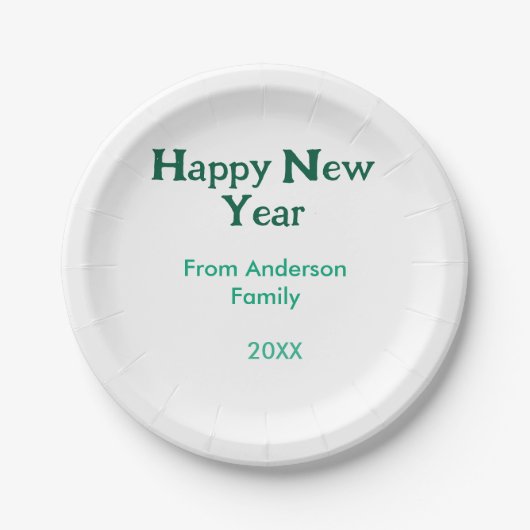 Happy new year green add family name year simple  ペーパープレート (正面)