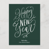 Happy New Year Green Script モダン Non Photo シーズンポストカード (正面)