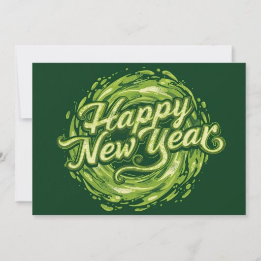 Happy new Year green Swirl Flat Card (正面)