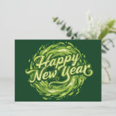Happy new Year green Swirl Flat Card (スタンド正面)