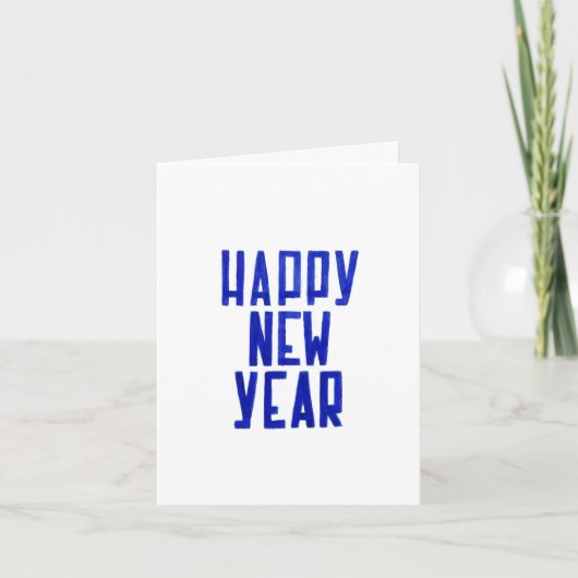 Happy New Year Hand-drawn White Blue Postcard カード (正面)