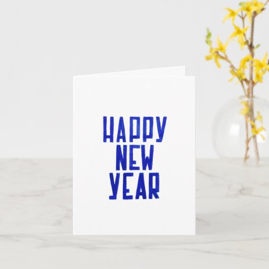 Happy New Year Hand-drawn White Blue Postcard カード (黄色い花)