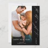 Happy New Year Handwritten Script Black Photo シーズンカード (正面)
