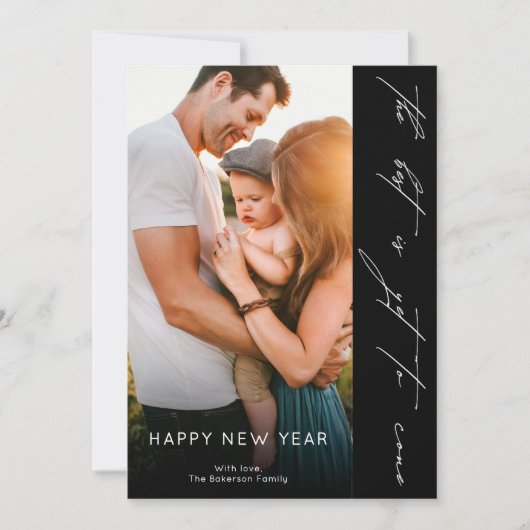 Happy New Year Handwritten Script Black Photo シーズンカード (正面)