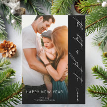 Happy New Year Handwritten Script Black Photo