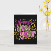 Happy New Year Hello 2026 Retro Leopard  カード (黄色い花)