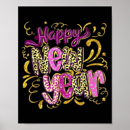 Happy New Year Hello 2026 Retro Leopard  ポスター (正面)
