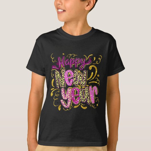 Happy New Year Hello 2026 Retro Leopard  Tシャツ (正面)