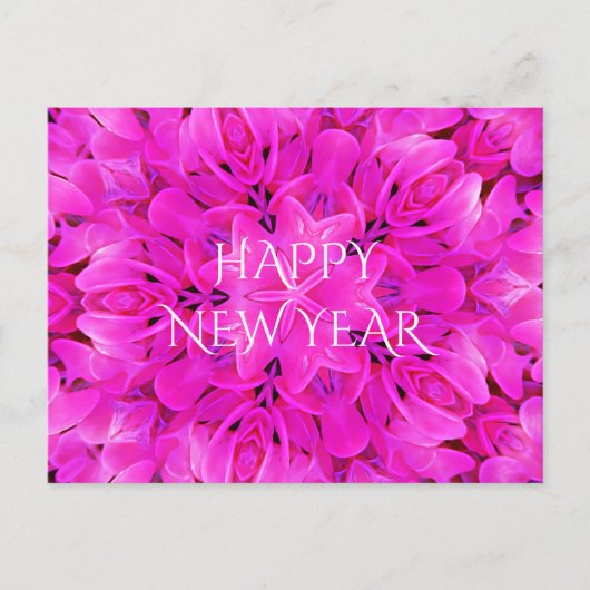 Happy New Year Hot Pink Kaleidoscope Design Floral シーズンポストカード (正面)