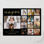 Happy New Year in reviewスクリプト15枚の写真黒 箔シーズンカード (正面)