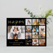 Happy New Year in reviewスクリプト15枚の写真黒 箔シーズンカード (立ち正面)