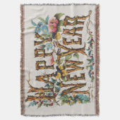 Happy New Year in Tree Trunks, Acorns and Flowers スローブランケット (正面縦)